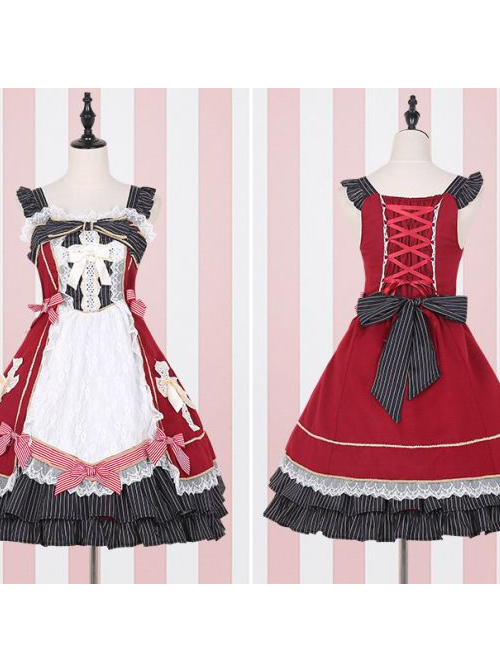 High Waist Crucifix Lace Stripes Sweet Lolita Sling Dress