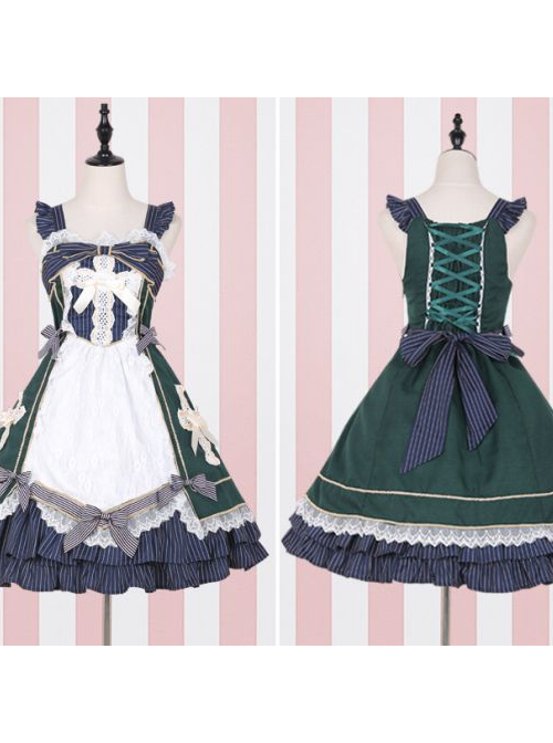 High Waist Crucifix Lace Stripes Sweet Lolita Sling Dress