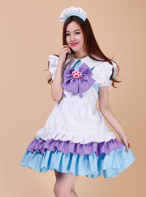 Cute Cat\'s Paw Bowknot Maid Lolita Short Sleeve Dress Set