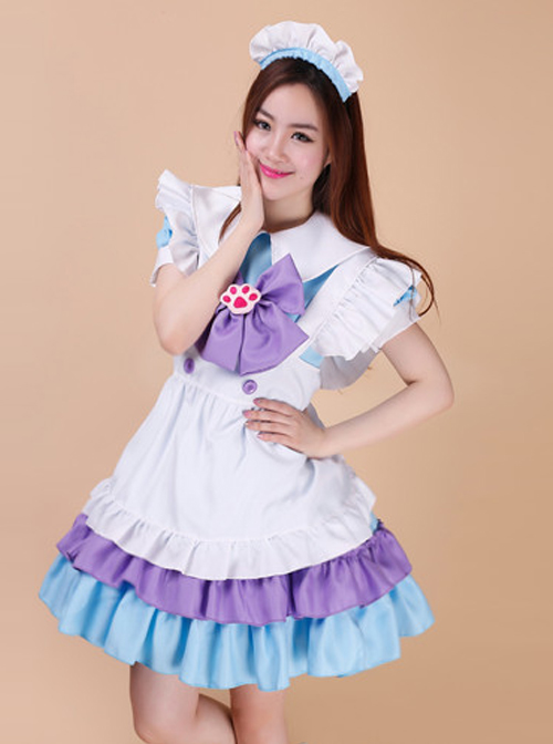 Cute Cat\'s Paw Bowknot Maid Lolita Short Sleeve Dress Set