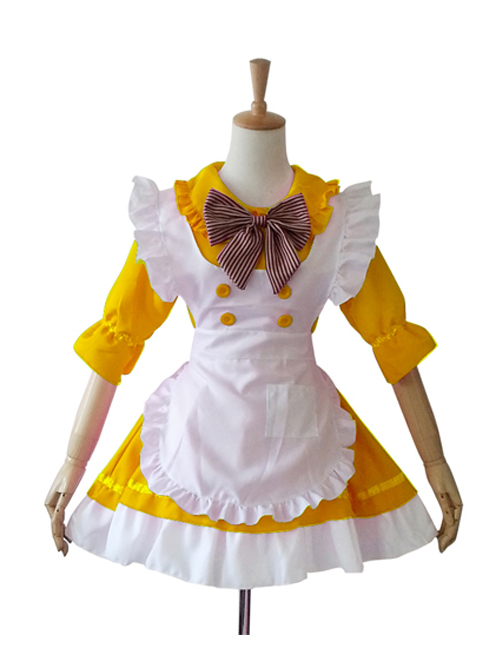 Cute Doll Collar Stripes Bowknot Maid Lolita Half Sleeve Dress Set