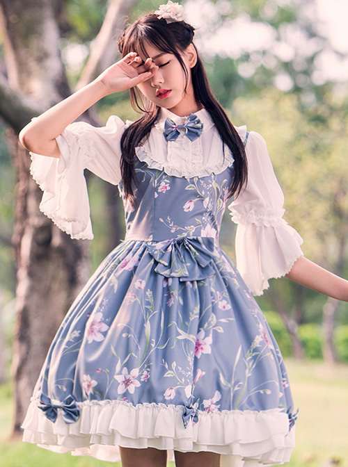 Time Painting Scroll Series Fake Two Pieces Classic Lolita Short Sleeve Dress