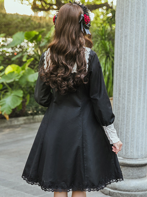 Retro High Waist Little standing collar Classic Lolita Long Sleeve Dress