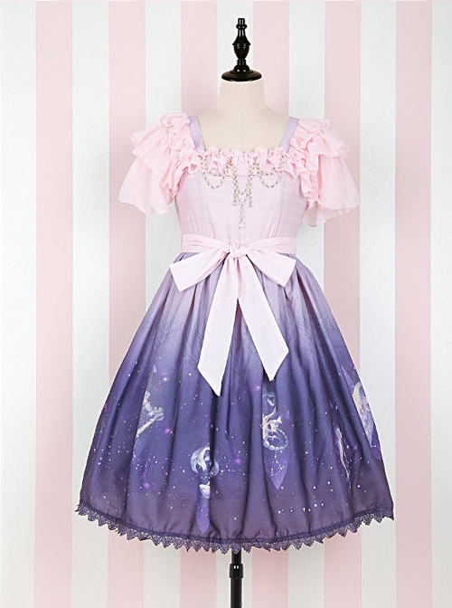Elegant Gradient Constellation Printing Classic Lolita Short Sleeve Dress