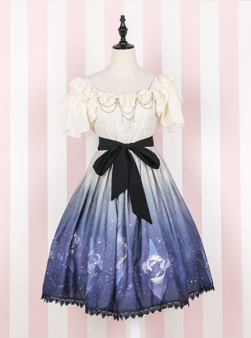 Elegant Gradient Constellation Printing Classic Lolita Short Sleeve Dress