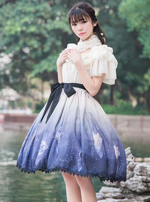 Elegant Gradient Constellation Printing Classic Lolita Short Sleeve Dress