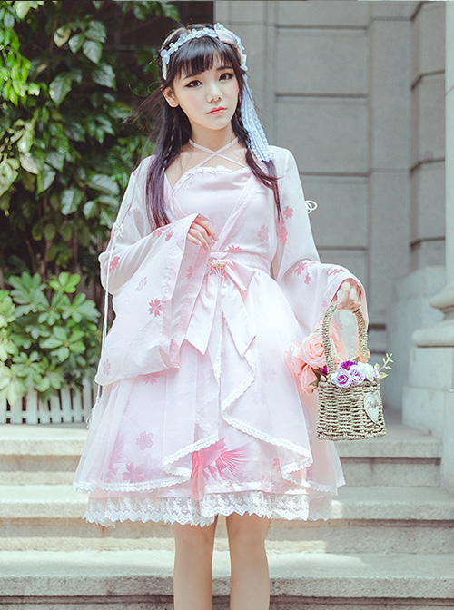 Cherry Blossom And Goldfish Printing trumpet sleeve Chinese Style Lolita Dress