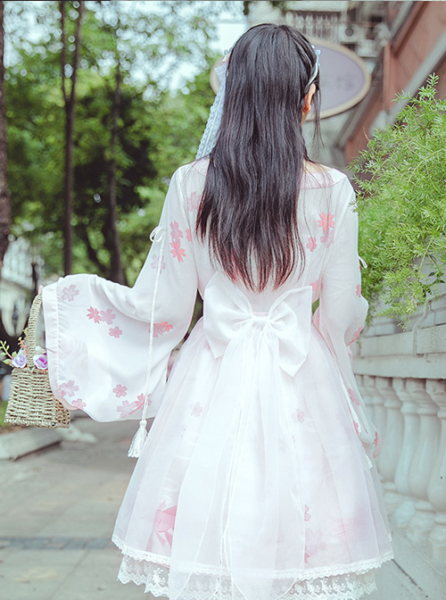 Cherry Blossom And Goldfish Printing trumpet sleeve Chinese Style Lolita Dress