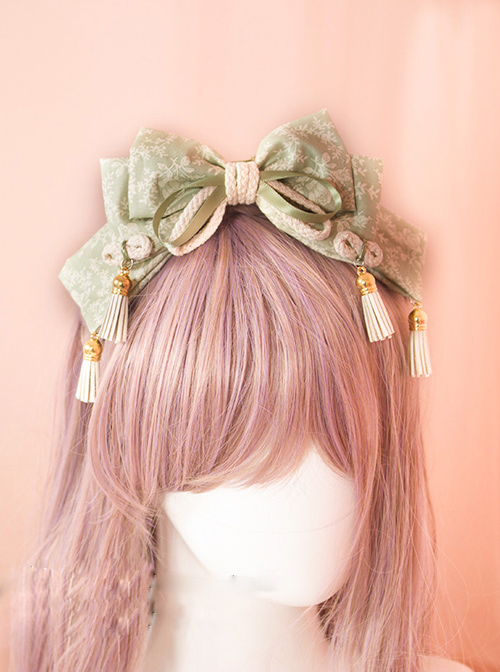 Light Green Bowknot Tassel Pendant Japanese Style Lolita Head Hoop