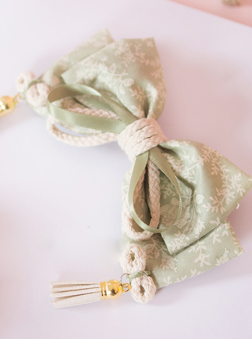 Light Green Big Bowknot Tassel Pendant Japanese Style Lolita Hairpin