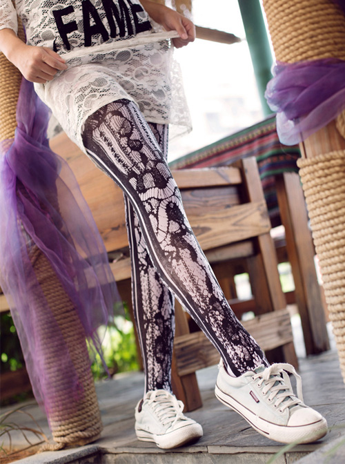 Black Lace Printing Gothic Lolita Pantyhose