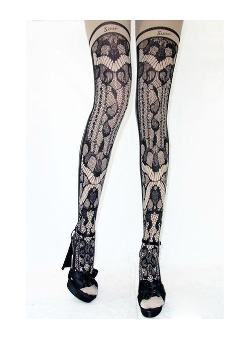 Black Lace Printing Gothic Lolita Pantyhose