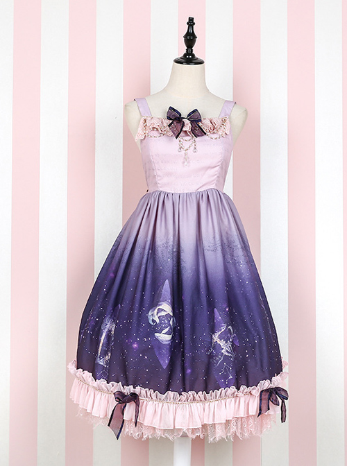 Elegant Gradient Constellation Printing Classic Lolita Sling Dress