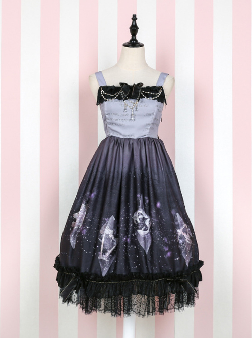 Elegant Gradient Constellation Printing Classic Lolita Sling Dress