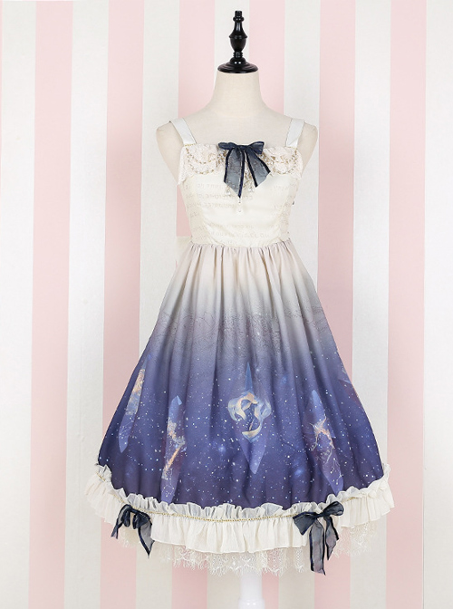 Elegant Gradient Constellation Printing Classic Lolita Sling Dress