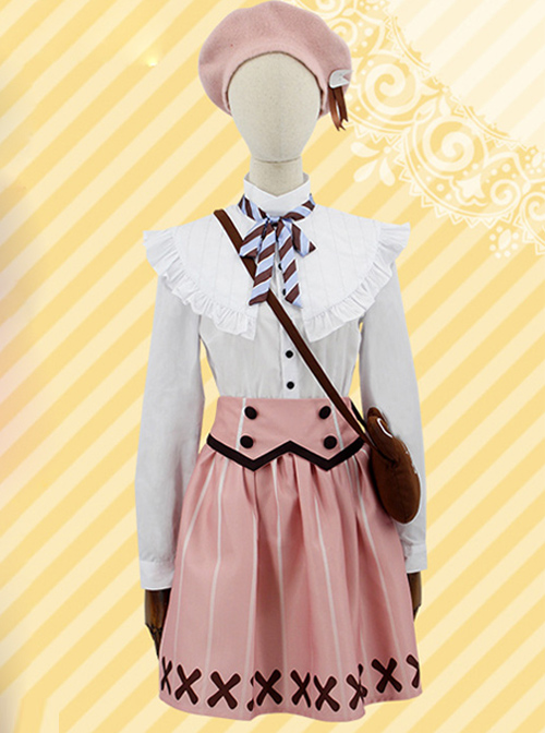 A3 Ruri Kikawa White Shirt Pink Skirt Cosplay Costume Set