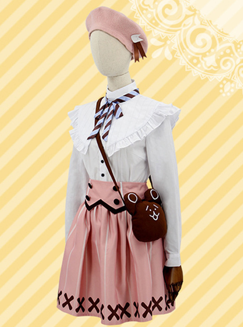 A3 Ruri Kikawa White Shirt Pink Skirt Cosplay Costume Set