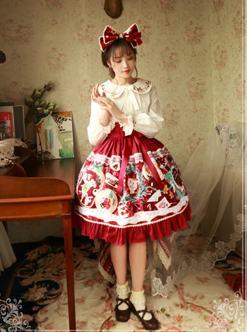 Magic Tea Party Sweet Christmas Series Printing Lace Sweet Lolita Skirt