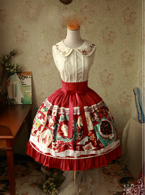 Magic Tea Party Sweet Christmas Series Printing Lace Sweet Lolita Skirt