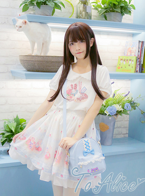 Donut Rabbit Series Bowknot Petal Hem Sweet Lolita Skirt