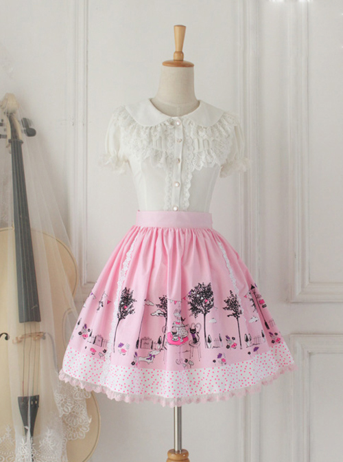 Pussy Afternoon Tea Series Pink Lace Sweet Lolita Skirt