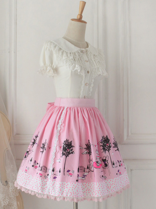 Pussy Afternoon Tea Series Pink Lace Sweet Lolita Skirt