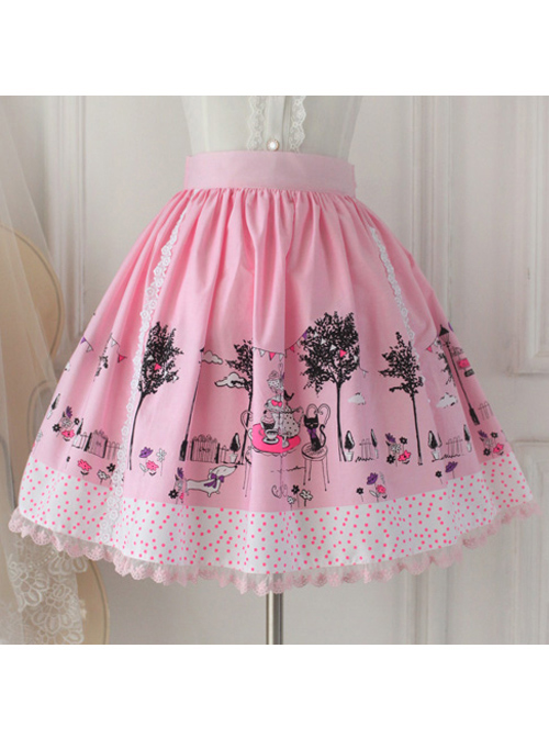 Pussy Afternoon Tea Series Pink Lace Sweet Lolita Skirt