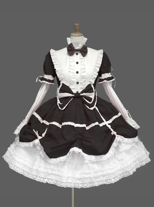 Pink And White Cute Stand Collar Bowknot Sweet Lolita Dress