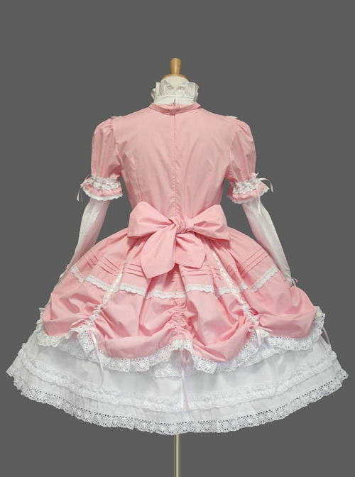 Pink And White Cute Stand Collar Bowknot Sweet Lolita Dress