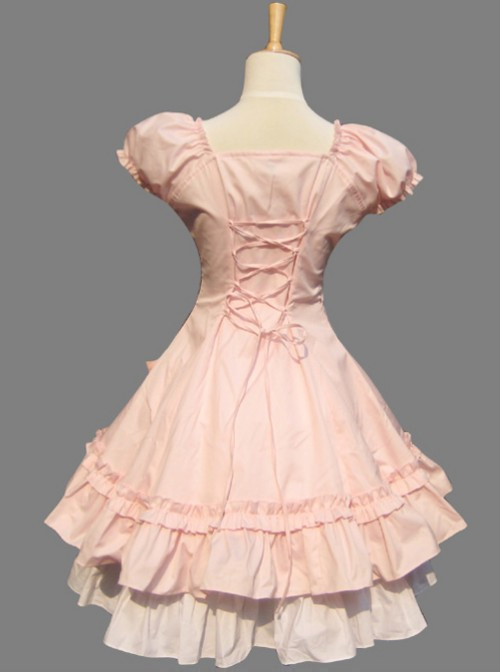 Pink Cotton Short Sleeve Dress With The Cake Skirt