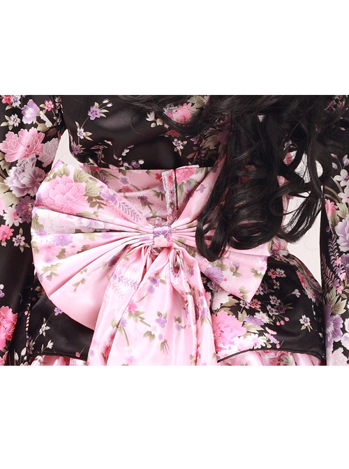 Black And Pink Cherry Blossoms Kimono Cosplay Lolita Dress