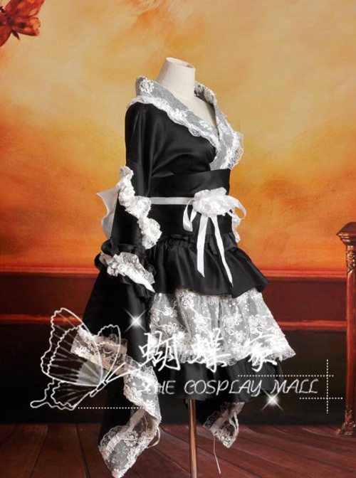 Black And White Lace Kimono Lolita Cosplay Costume