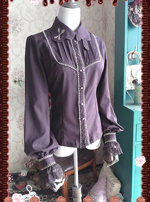 Lolita Chocolate Drip Embroidery High Denim Chiffon Long Sleeve Shirt