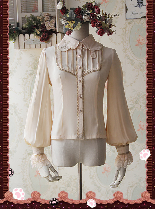 Lolita Chocolate Drip Embroidery High Denim Chiffon Long Sleeve Shirt
