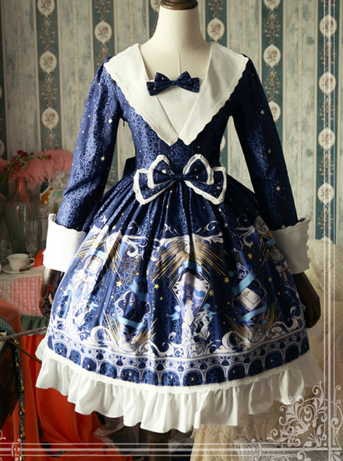 Magic Tea Party Star City Original Print Long Sleeve Dress OP Spot Lolita