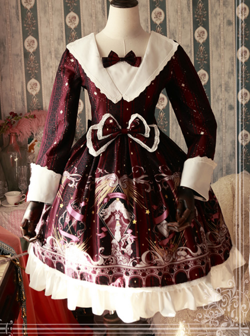 Magic Tea Party Star City Original Print Long Sleeve Dress OP Spot Lolita