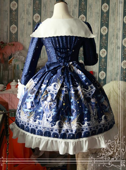 Magic Tea Party Star City Original Print Long Sleeve Dress OP Spot Lolita