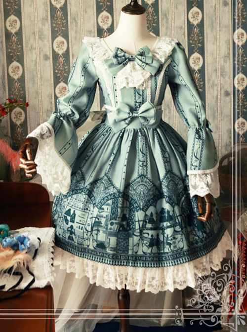 Magic Tea Party Dressing Workshop Original Print OP Lace Ji Sleeve Dress Lolita