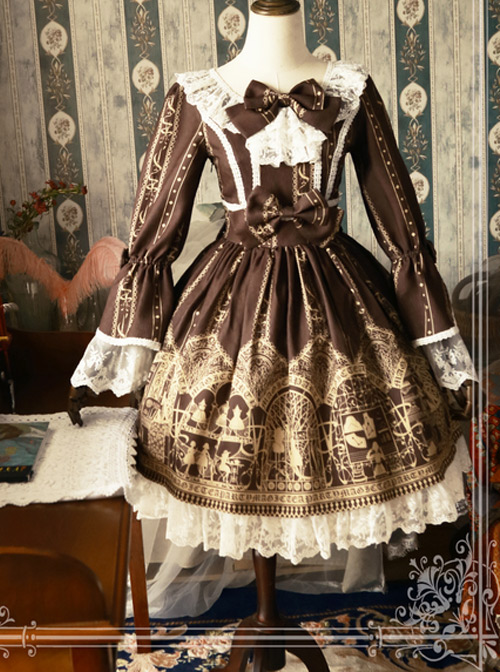 Magic Tea Party Dressing Workshop Original Print OP Lace Ji Sleeve Dress Lolita