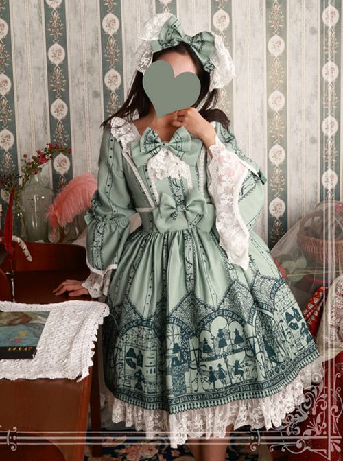 Magic Tea Party Dressing Workshop Original Print OP Lace Ji Sleeve Dress Lolita