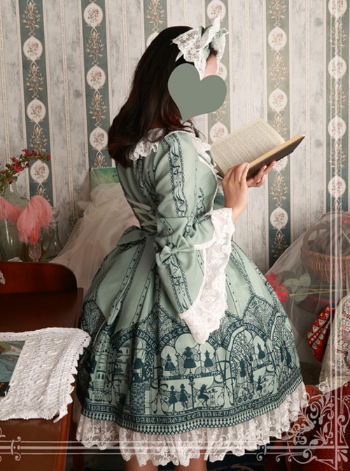 Magic Tea Party Dressing Workshop Original Print OP Lace Ji Sleeve Dress Lolita