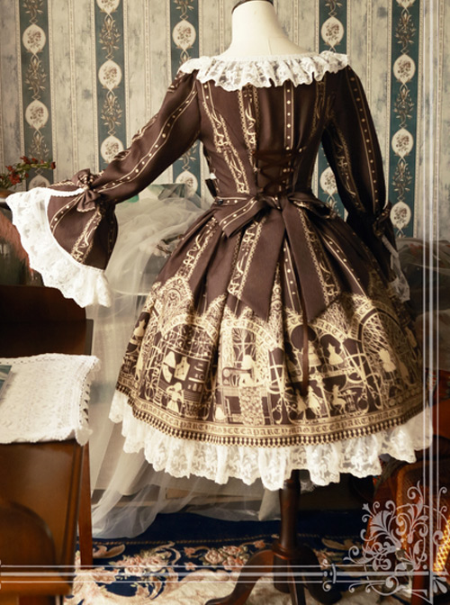 Magic Tea Party Dressing Workshop Original Print OP Lace Ji Sleeve Dress Lolita