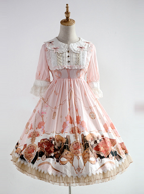Strawberry Witch Clock Witch Original Lolita Design Printed Dress Short Sleeve OP Full