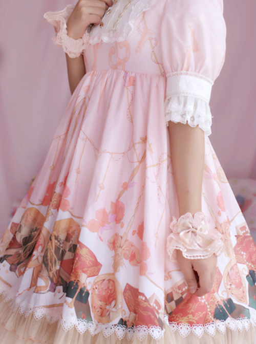 Strawberry Witch Clock Witch Original Lolita Design Printed Dress Short Sleeve OP Full