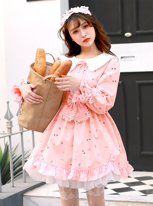 Happy Dress 2018 Spring New Sweet Lace Doll Collar High Waist Section Cotton Corduroy