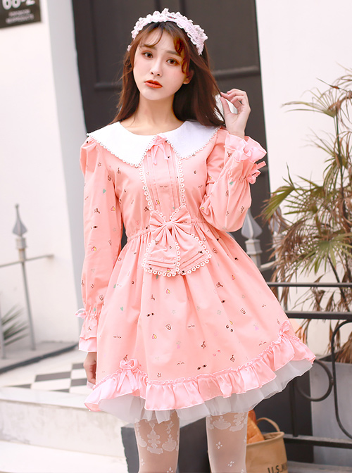 Happy Dress 2018 Spring New Sweet Lace Doll Collar High Waist Section Cotton Corduroy