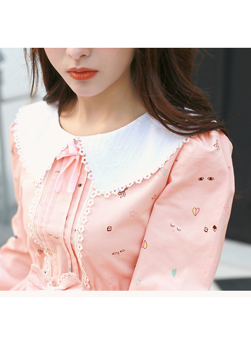 Happy Dress 2018 Spring New Sweet Lace Doll Collar High Waist Section Cotton Corduroy