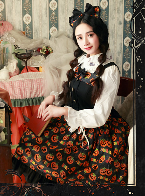 Magic Tea Party Halloween Print Cloth Dress JSK Spot Lolita Pumpkin Head