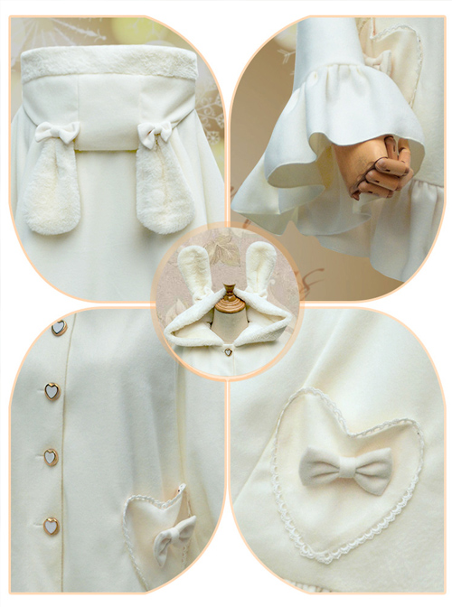 Brocade Park Lolita Sweet Warm Plus Velvet Thick Woolen Rabbit Ears Bow Pocket Cloak Coat