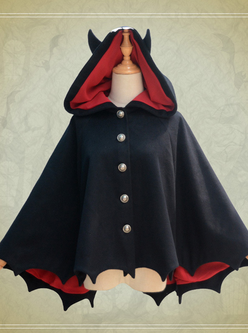 Brocade Park Lolita New Devil Ears Bat Cloak Shawl Woolen Coat Female Autumn And Winter Coat